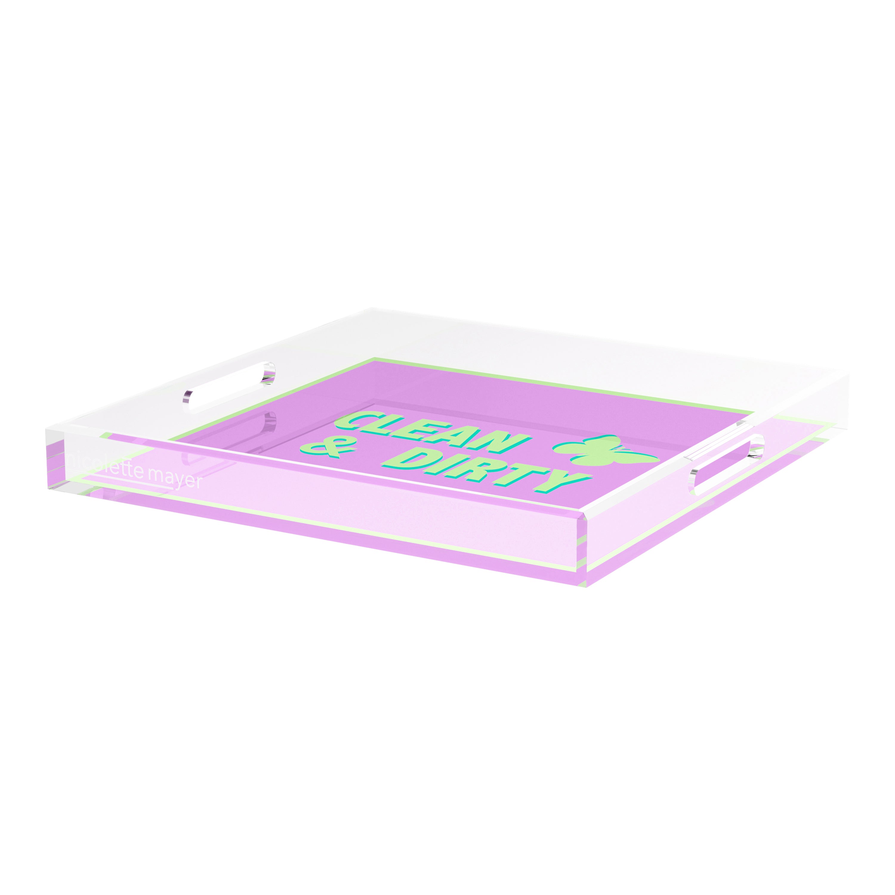 Canasta Clean and Dirty Lime Lilac 18X18 Acrylic Tray - nicolettemayer.com 