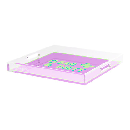 Canasta Clean and Dirty Lime Lilac 18X18 Acrylic Tray - nicolettemayer.com 