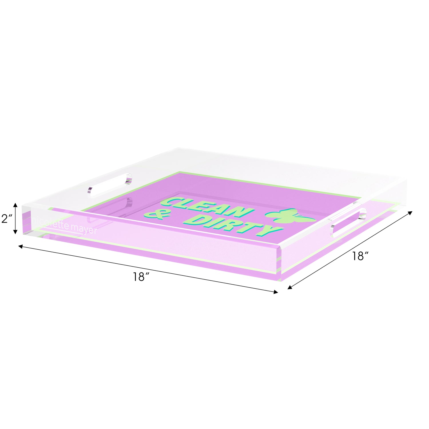 Canasta Clean and Dirty Lime Lilac 18X18 Acrylic Tray - nicolettemayer.com 