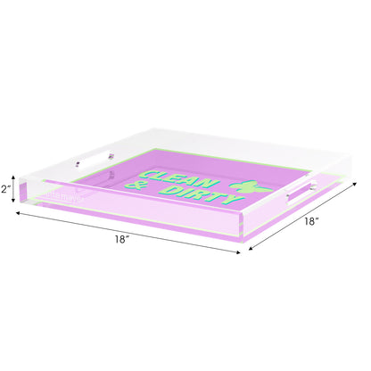 Canasta Clean and Dirty Lime Lilac 18X18 Acrylic Tray - nicolettemayer.com 