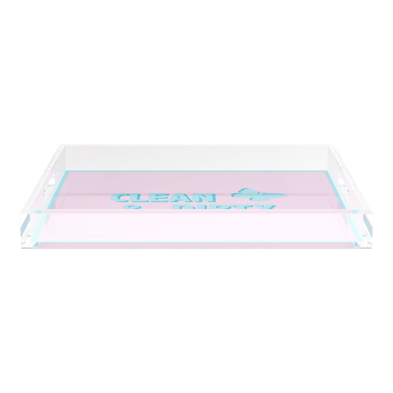 Canasta Clean and Dirty Pale Pink Blue 18X18 Acrylic Tray - nicolettemayer.com 