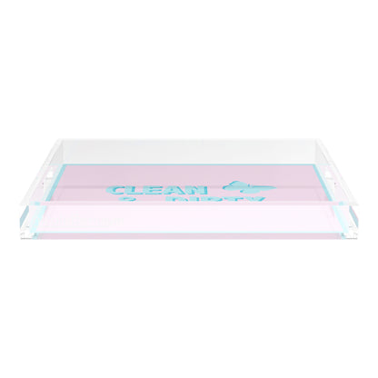 Canasta Clean and Dirty Pale Pink Blue 18X18 Acrylic Tray - nicolettemayer.com 