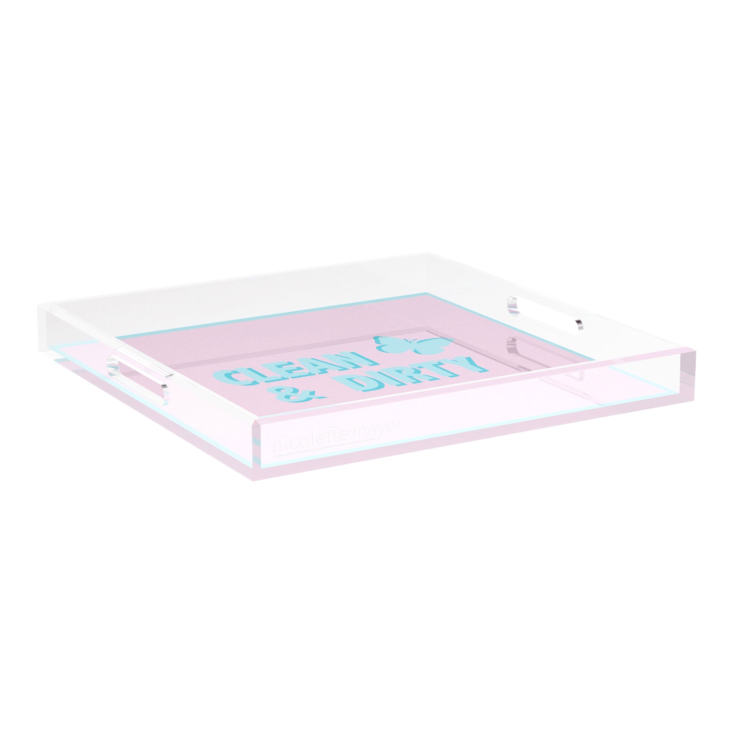 Canasta Clean and Dirty Pale Pink Blue 18X18 Acrylic Tray - nicolettemayer.com 