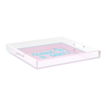Canasta Clean and Dirty Pale Pink Blue 18X18 Acrylic Tray - nicolettemayer.com 