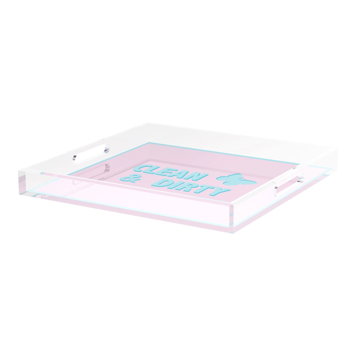 Canasta Clean and Dirty Pale Pink Blue 18X18 Acrylic Tray - nicolettemayer.com 
