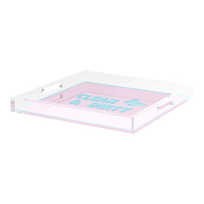 Canasta Clean and Dirty Pale Pink Blue 18X18 Acrylic Tray - nicolettemayer.com 