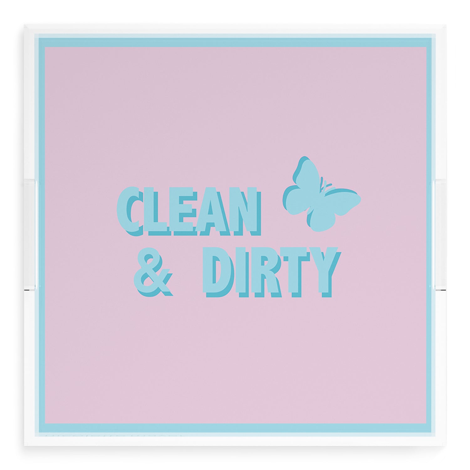 Canasta Clean and Dirty Pale Pink Blue 18X18 Acrylic Tray - nicolettemayer.com 