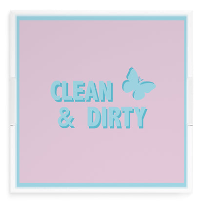 Canasta Clean and Dirty Pale Pink Blue 18X18 Acrylic Tray - nicolettemayer.com 
