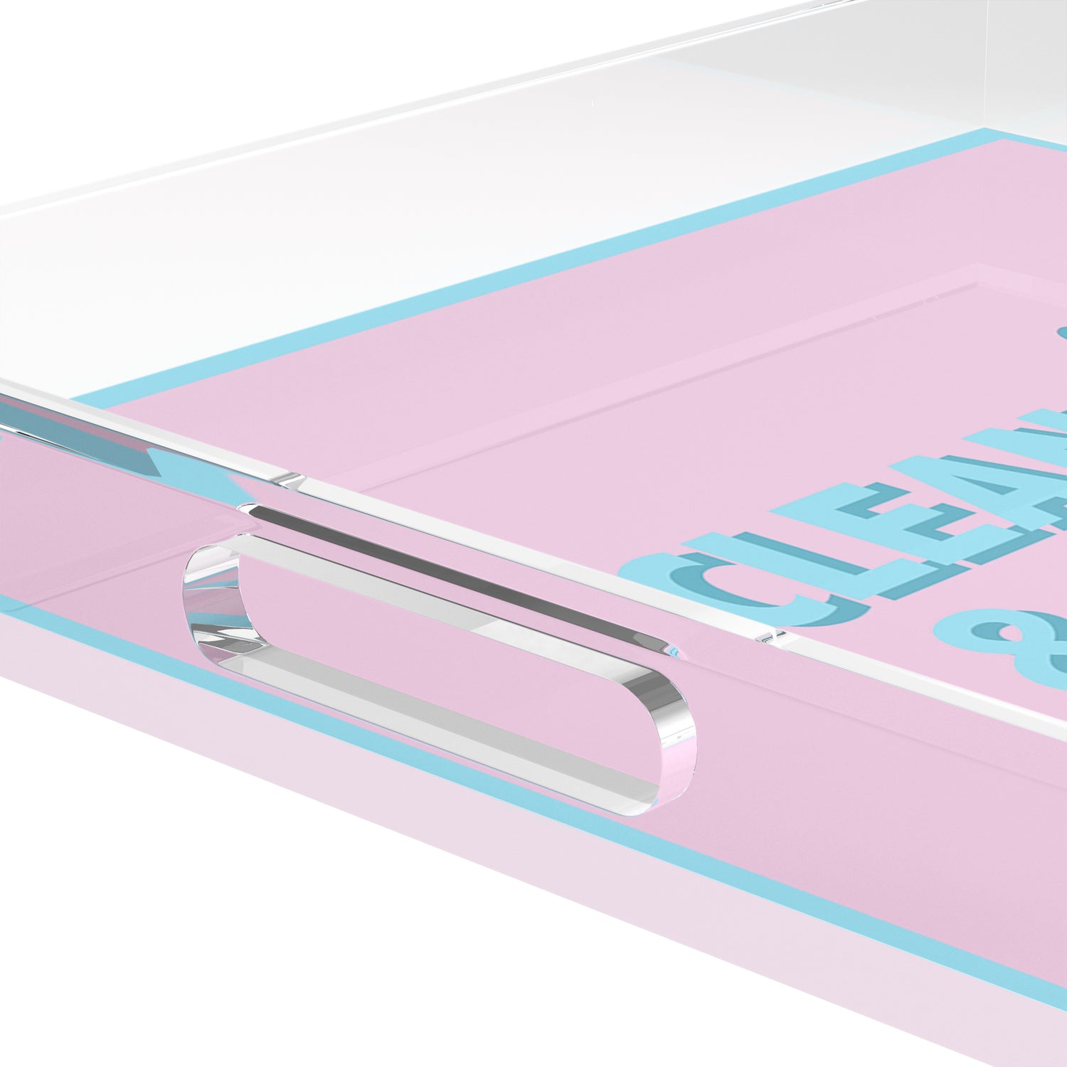 Canasta Clean and Dirty Pale Pink Blue 18X18 Acrylic Tray - nicolettemayer.com 
