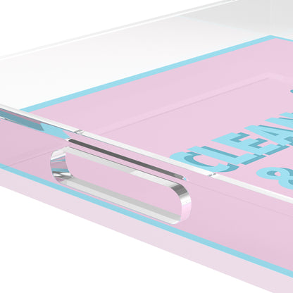 Canasta Clean and Dirty Pale Pink Blue 18X18 Acrylic Tray - nicolettemayer.com 