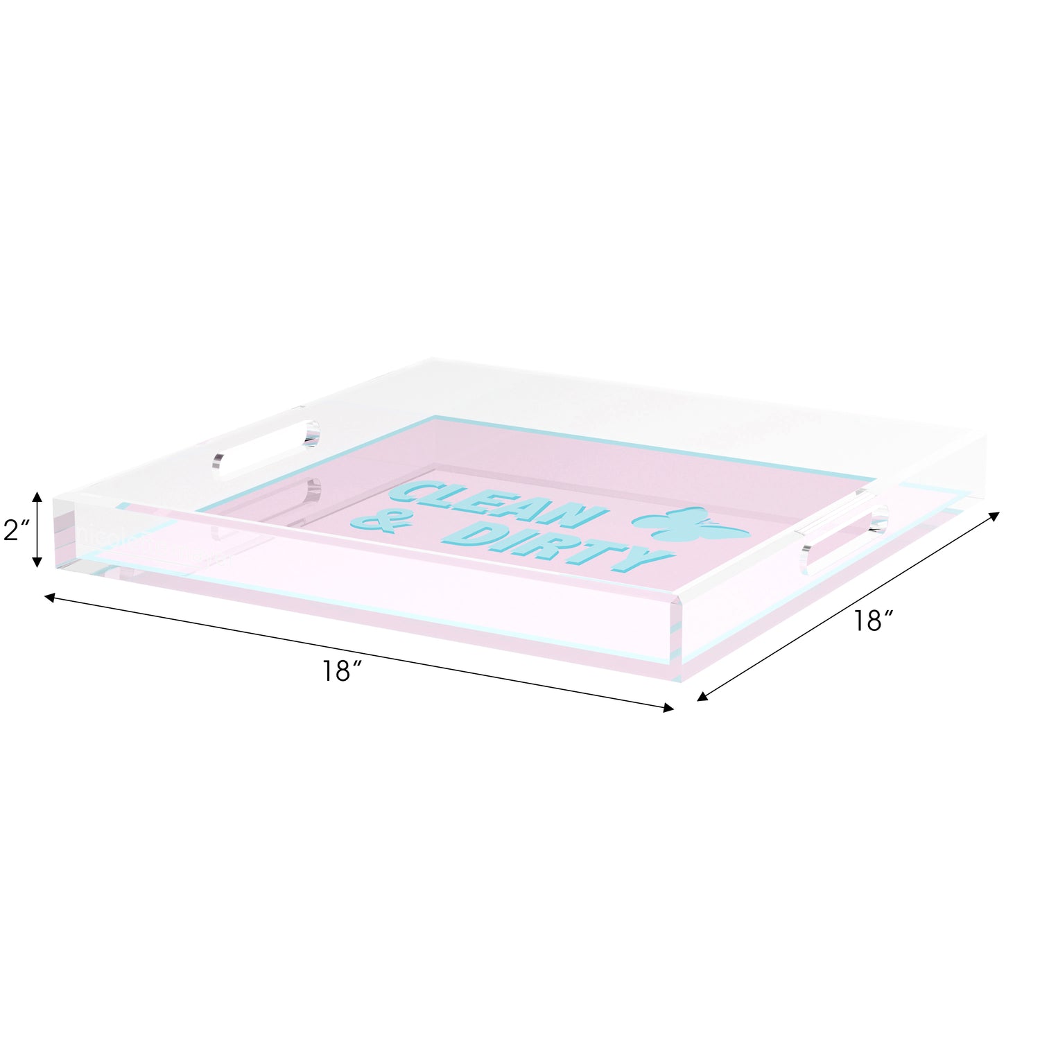 Canasta Clean and Dirty Pale Pink Blue 18X18 Acrylic Tray - nicolettemayer.com 