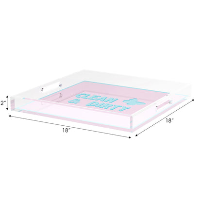 Canasta Clean and Dirty Pale Pink Blue 18X18 Acrylic Tray - nicolettemayer.com 