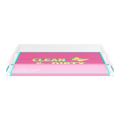 Canasta Clean and Dirty Pink Yellow 18X18 Acrylic Tray - nicolettemayer.com 