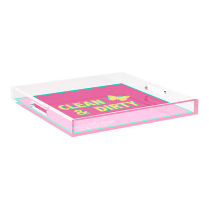 Canasta Clean and Dirty Pink Yellow 18X18 Acrylic Tray - nicolettemayer.com 