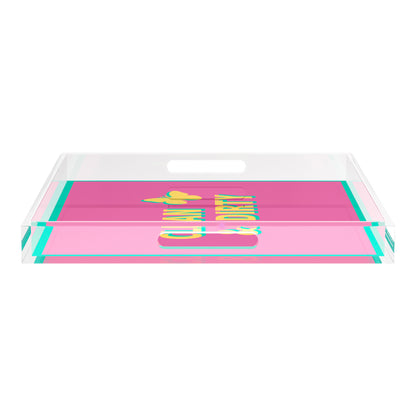 Canasta Clean and Dirty Pink Yellow 18X18 Acrylic Tray - nicolettemayer.com 