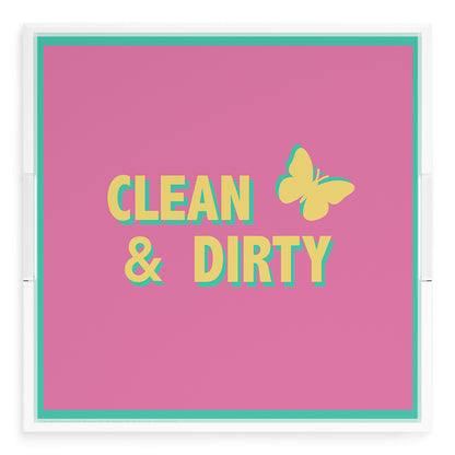 Canasta Clean and Dirty Pink Yellow 18X18 Acrylic Tray - nicolettemayer.com 