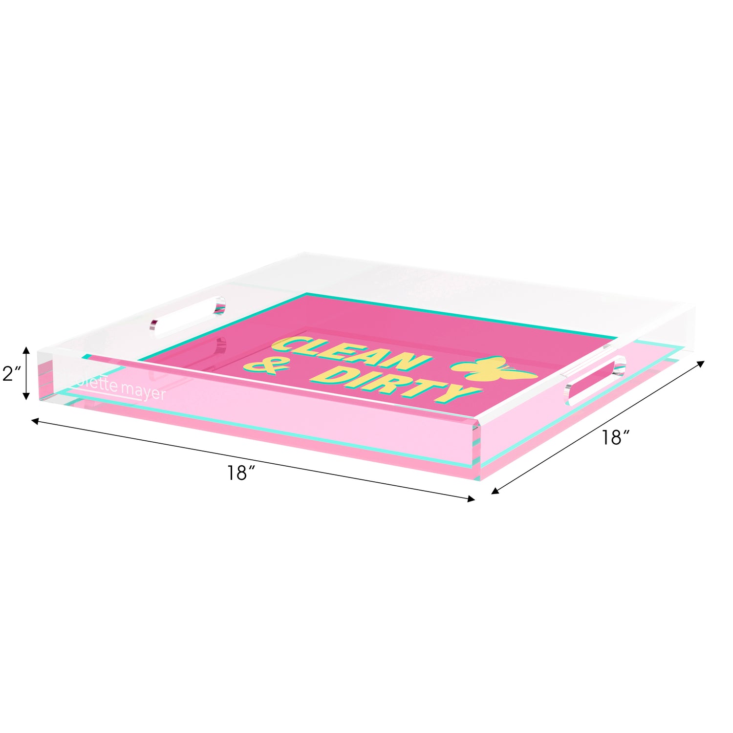 Canasta Clean and Dirty Pink Yellow 18X18 Acrylic Tray - nicolettemayer.com 