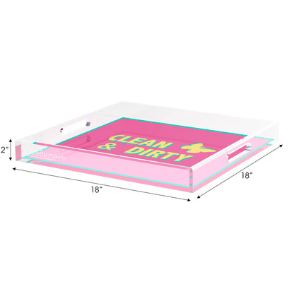 Canasta Clean and Dirty Pink Yellow 18X18 Acrylic Tray - nicolettemayer.com 