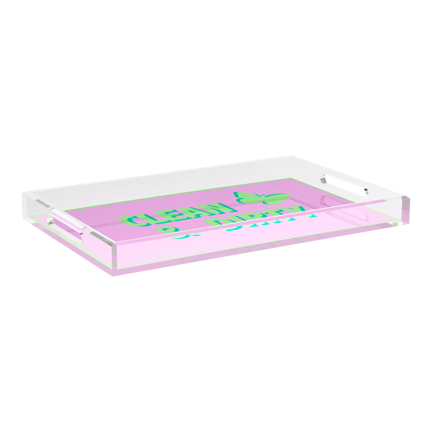 Canasta Clean and Dirty Lime Lilac 22.5x14.5 Acrylic Tray - nicolettemayer.com 