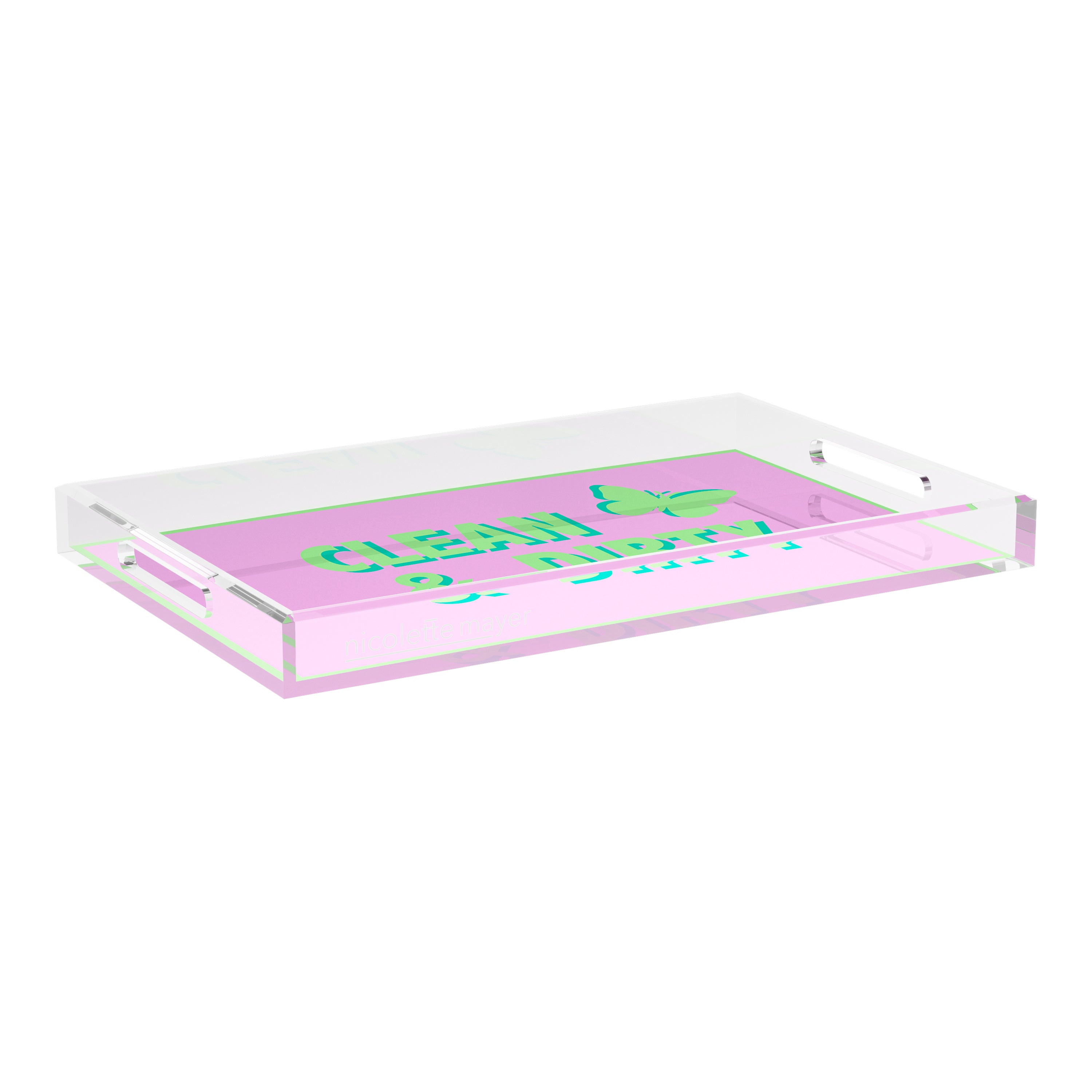 Canasta Clean and Dirty Lime Lilac 22.5x14.5 Acrylic Tray - nicolettemayer.com 