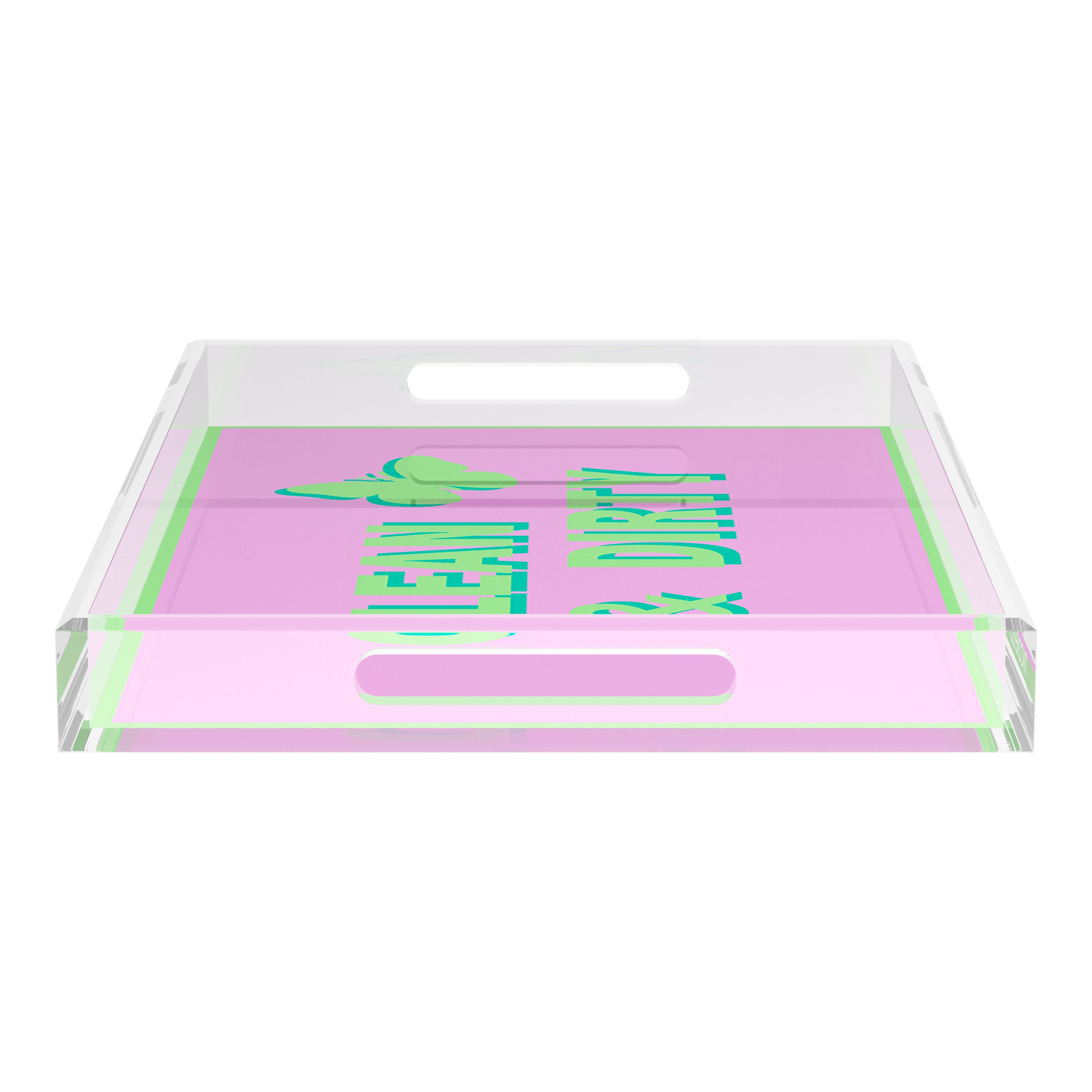 Canasta Clean and Dirty Lime Lilac 22.5x14.5 Acrylic Tray - nicolettemayer.com 