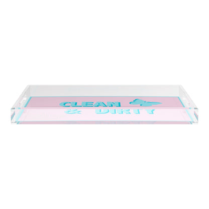 Canasta Clean and Dirty Pale Pink Blue 22.5x14.5 Acrylic Tray - nicolettemayer.com 