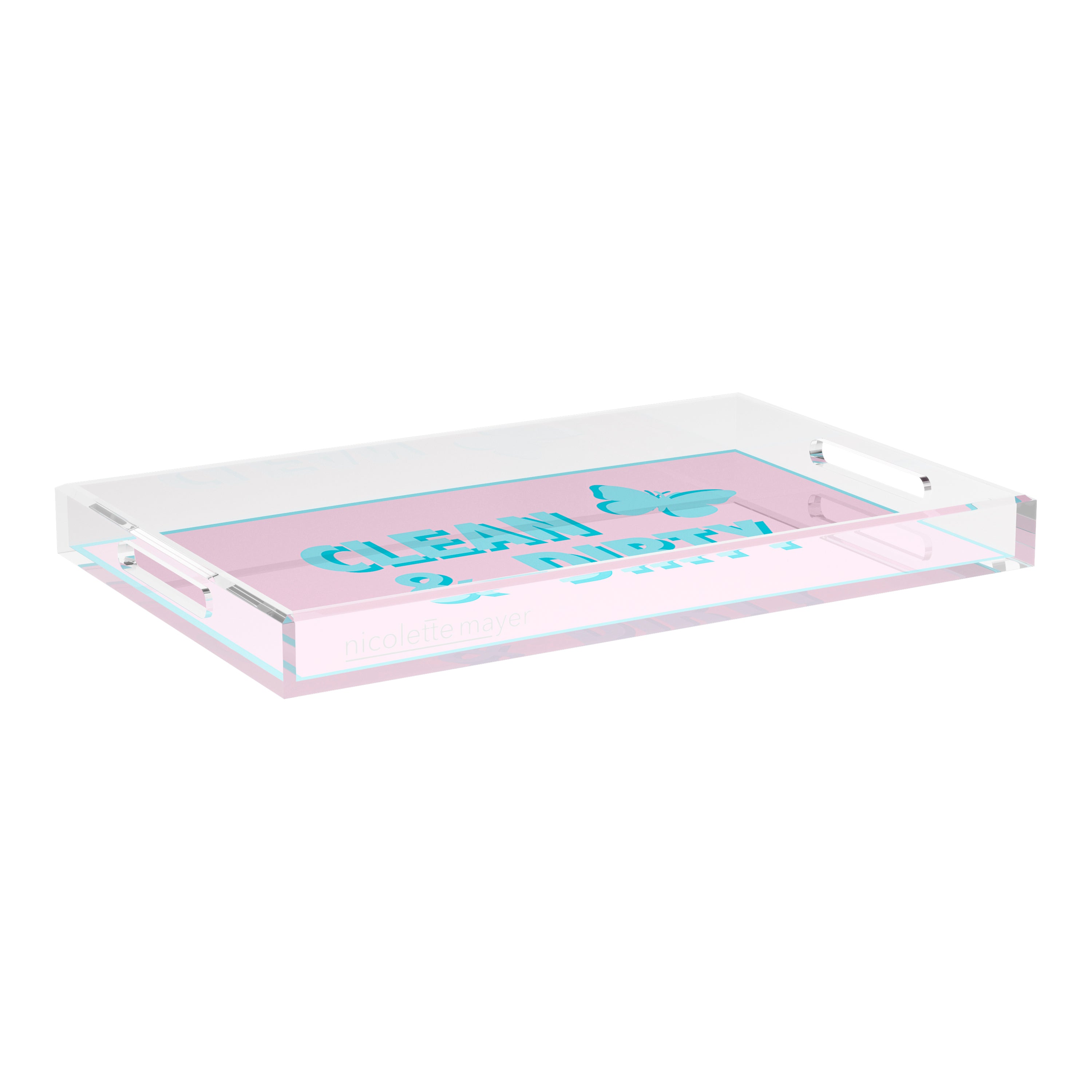 Canasta Clean and Dirty Pale Pink Blue 22.5x14.5 Acrylic Tray - nicolettemayer.com 