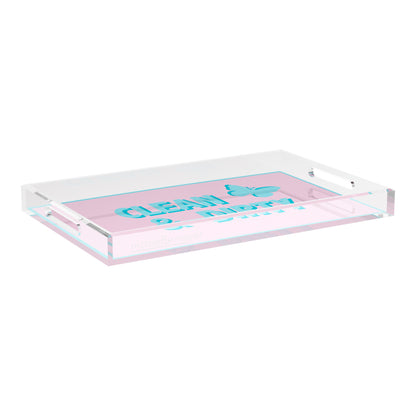 Canasta Clean and Dirty Pale Pink Blue 22.5x14.5 Acrylic Tray - nicolettemayer.com 