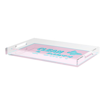Canasta Clean and Dirty Pale Pink Blue 22.5x14.5 Acrylic Tray - nicolettemayer.com 