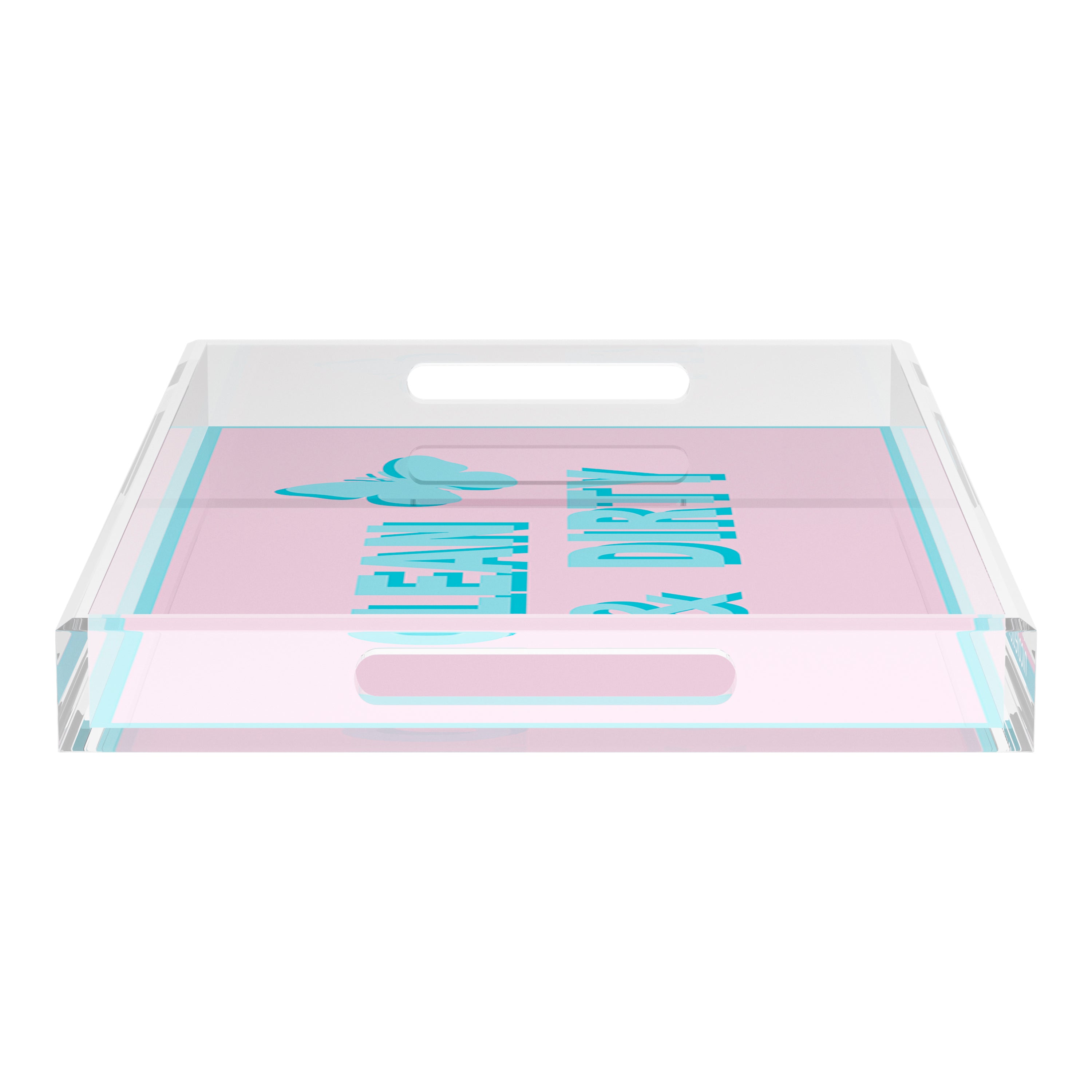 Canasta Clean and Dirty Pale Pink Blue 22.5x14.5 Acrylic Tray - nicolettemayer.com 