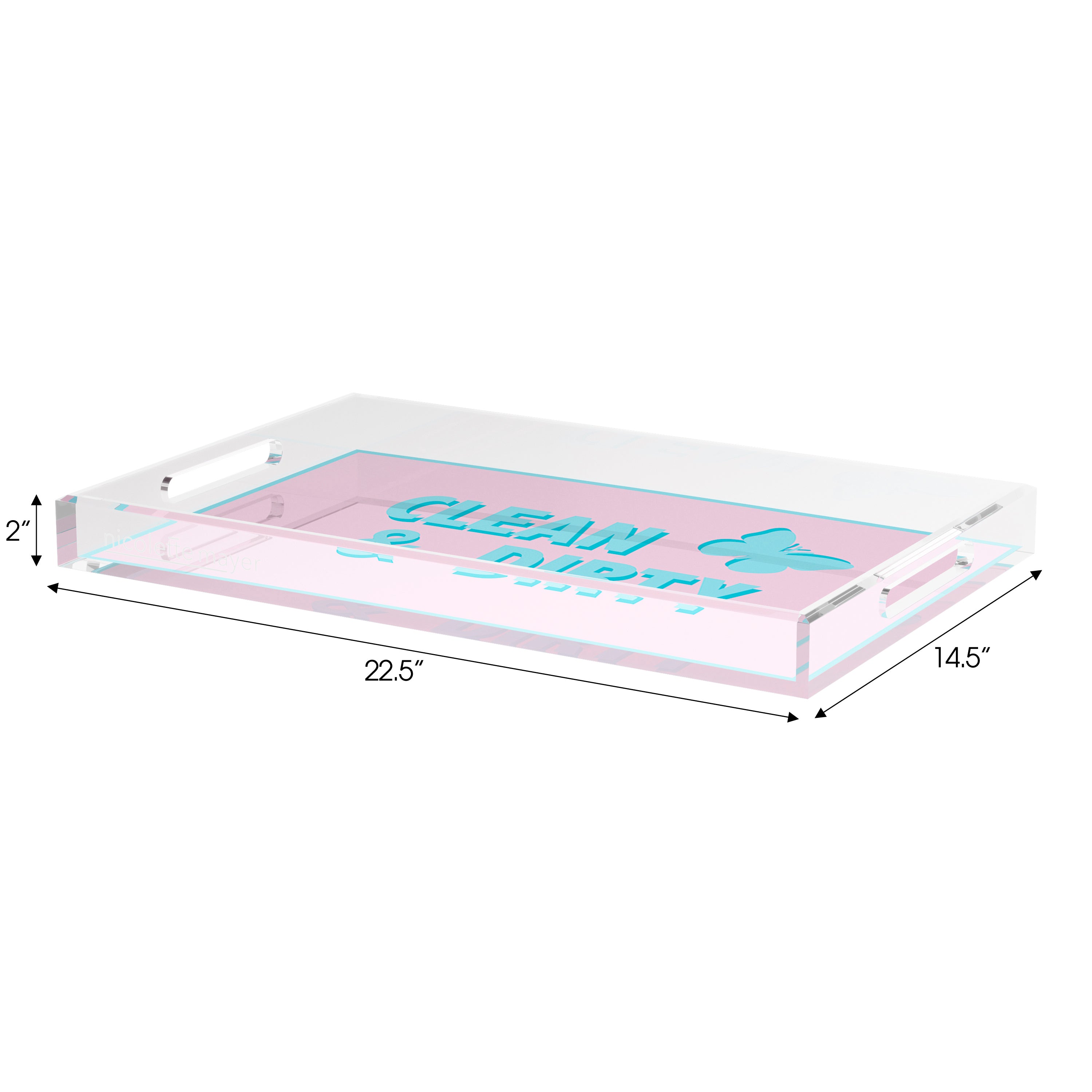 Canasta Clean and Dirty Pale Pink Blue Set of 3 Acrylic Tray - nicolettemayer.com 