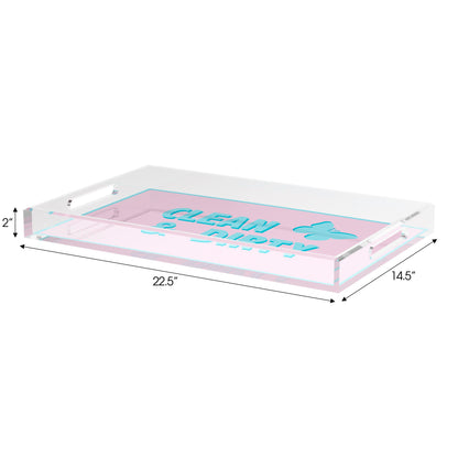Canasta Clean and Dirty Pale Pink Blue Set of 3 Acrylic Tray - nicolettemayer.com 