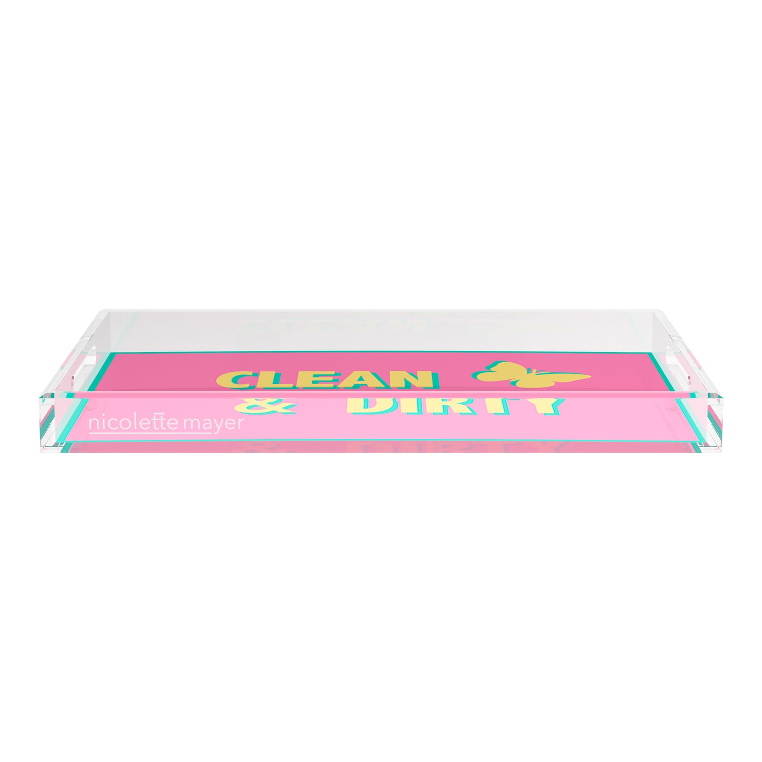 Canasta Clean and Dirty Pink Yellow 22.5x14.5 Acrylic Tray - nicolettemayer.com 