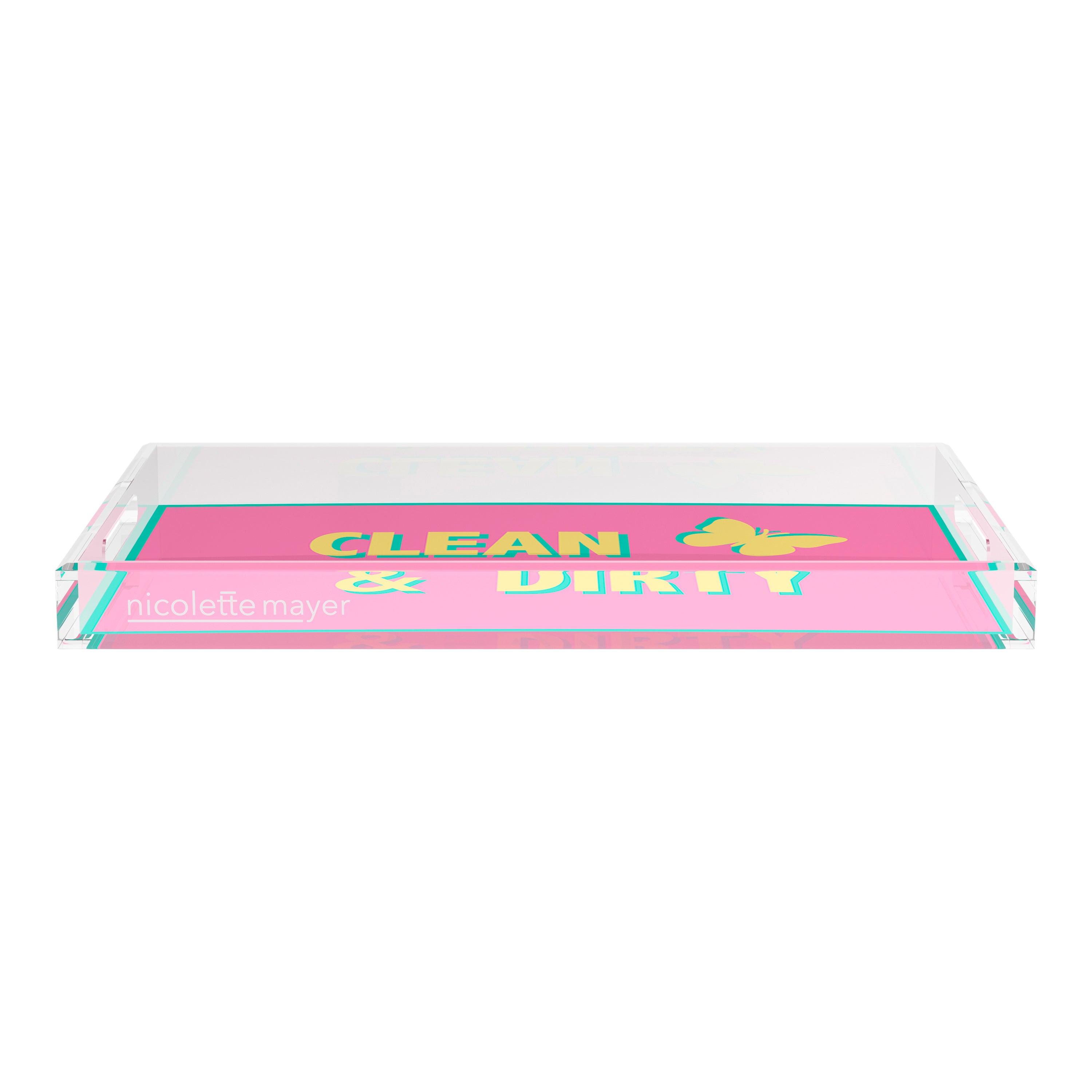 Canasta Clean and Dirty Pink Yellow 22.5x14.5 Acrylic Tray - nicolettemayer.com 