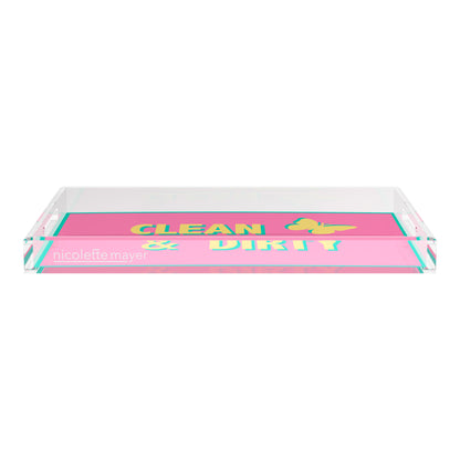 Canasta Clean and Dirty Pink Yellow 22.5x14.5 Acrylic Tray - nicolettemayer.com 