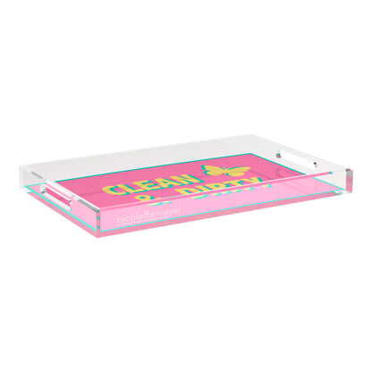 Canasta Clean and Dirty Pink Yellow 22.5x14.5 Acrylic Tray - nicolettemayer.com 