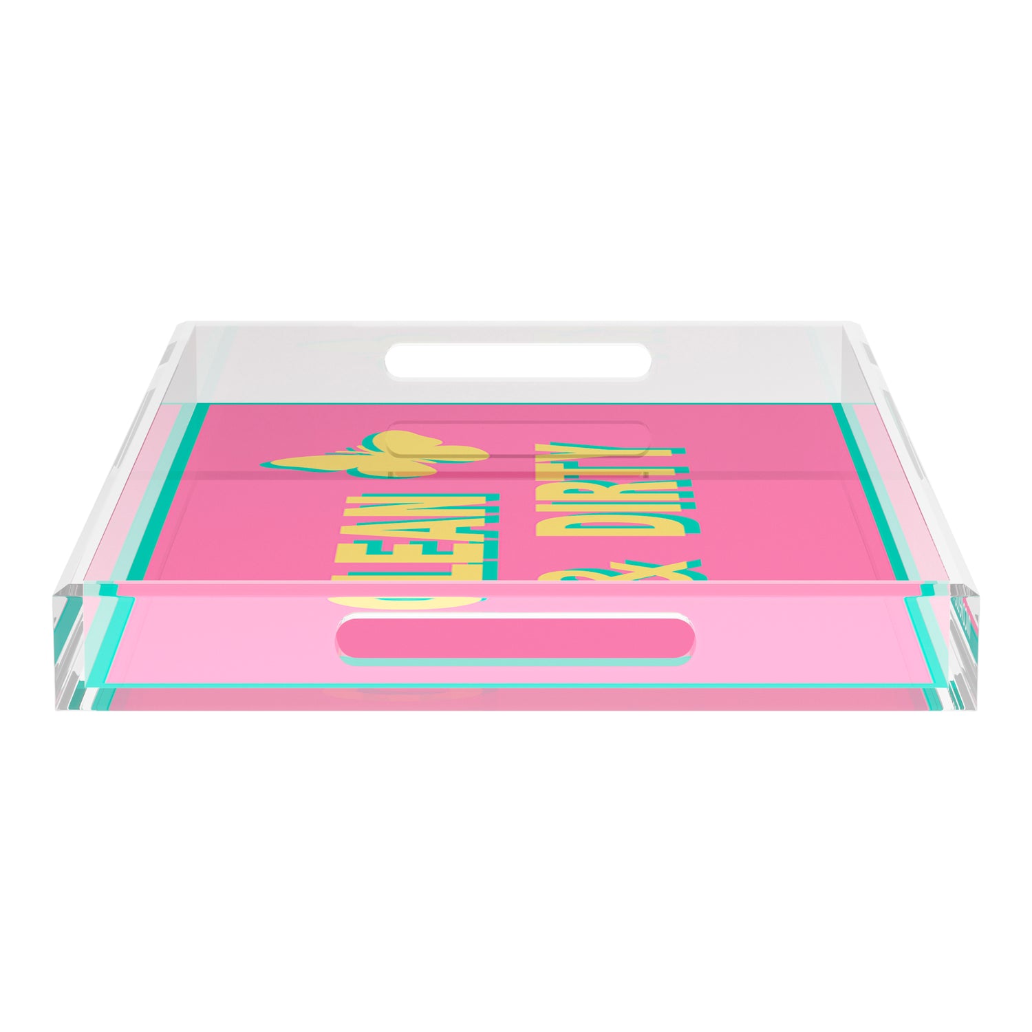 Canasta Clean and Dirty Pink Yellow 22.5x14.5 Acrylic Tray - nicolettemayer.com 