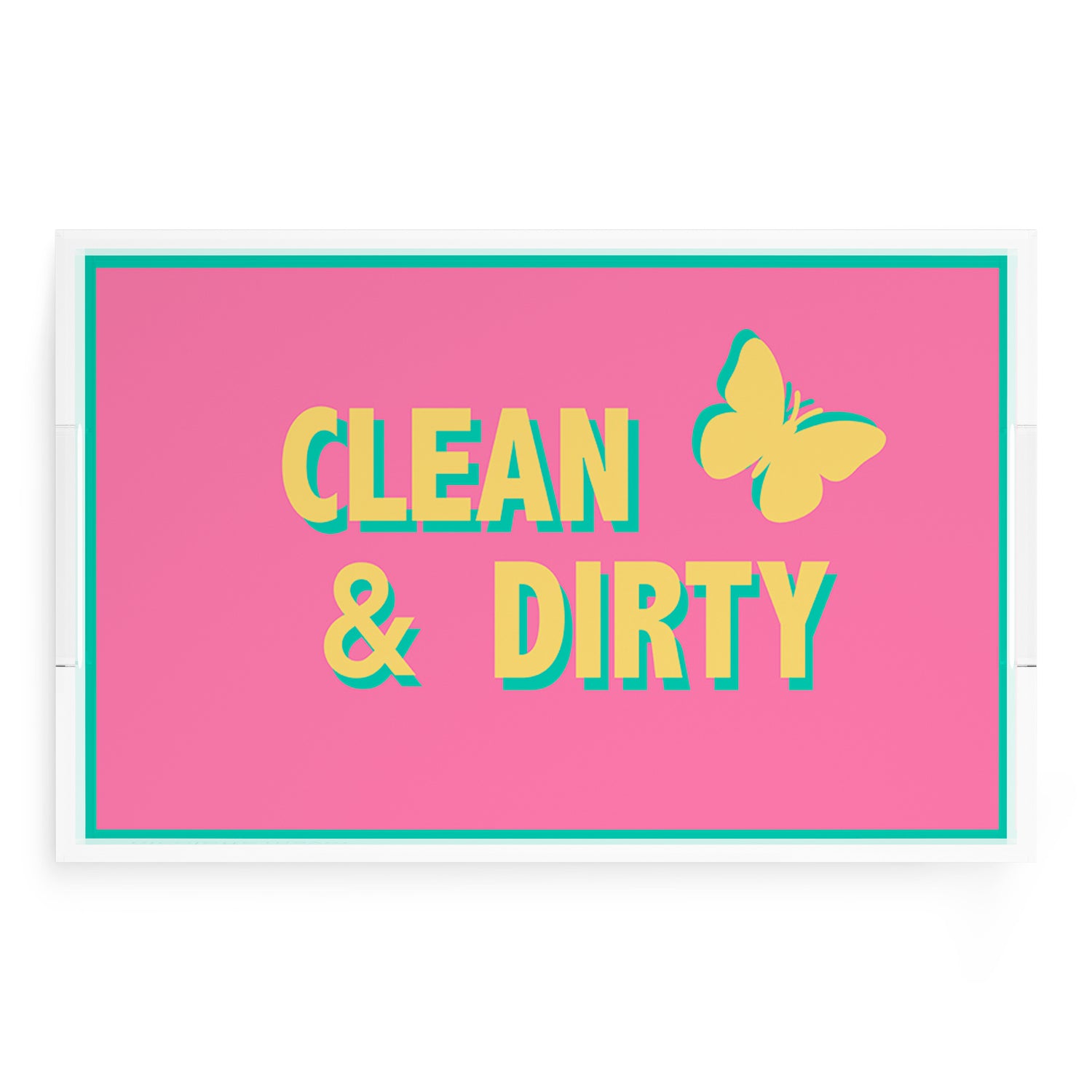 Canasta Clean and Dirty Pink Yellow 22.5x14.5 Acrylic Tray - nicolettemayer.com 