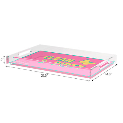 Canasta Clean and Dirty Pink Yellow Set of 3 Acrylic Tray - nicolettemayer.com 