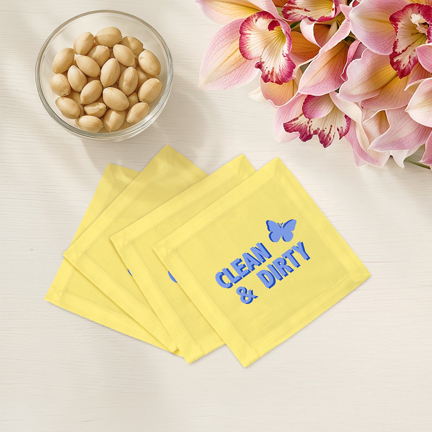 Clean And Dirty Blue Butter Cotton Sateen Cocktail Napkins - nicolettemayer.com