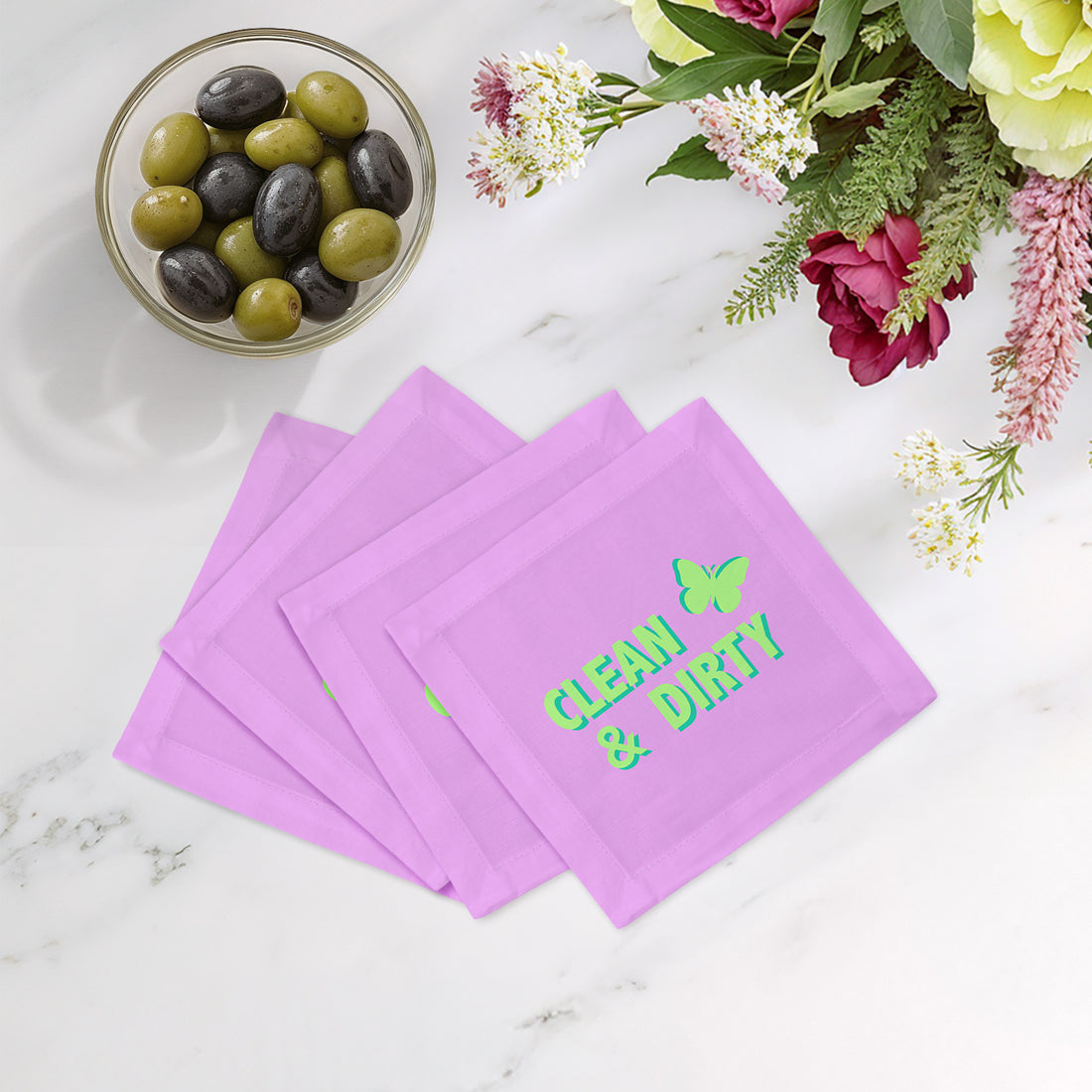 Clean And Dirty Lime Lilac Cotton Sateen Cocktail Napkins - nicolettemayer.com