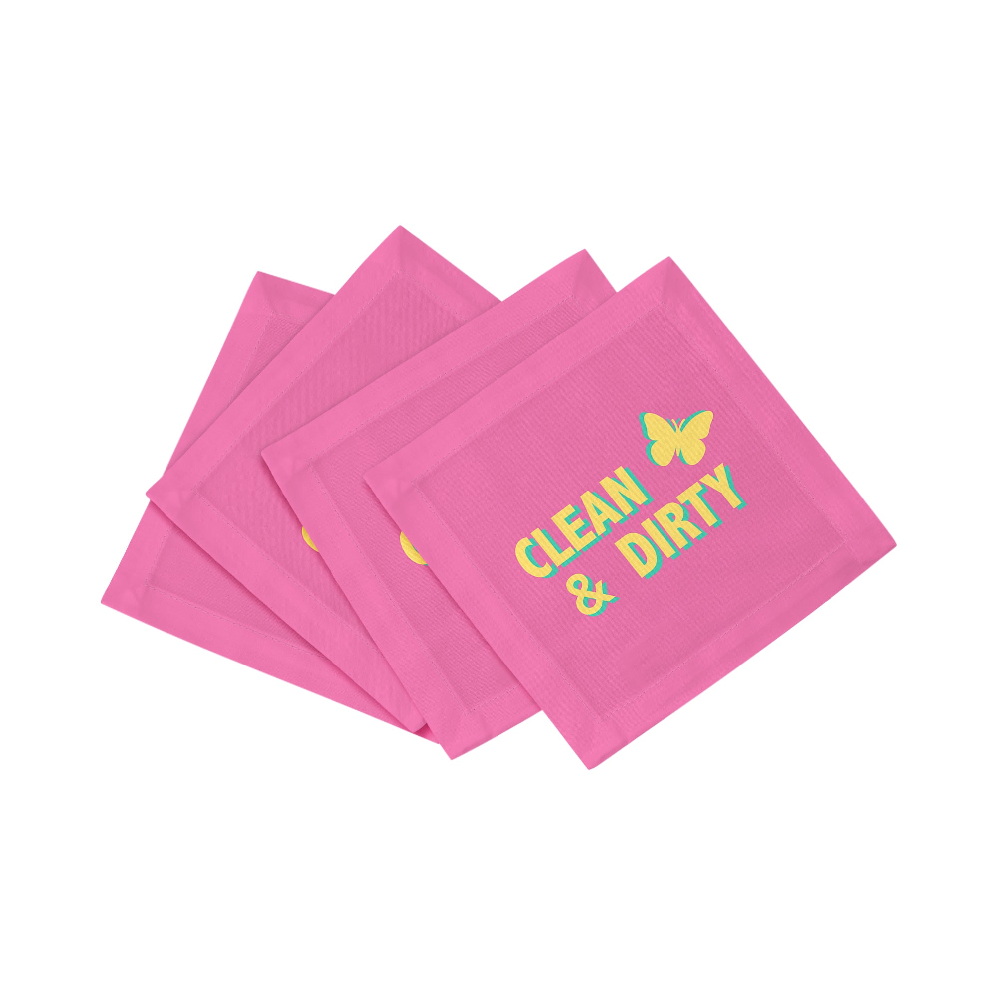 Clean And Dirty Pink Yellow Cotton Sateen Cocktail Napkins - nicolettemayer.com
