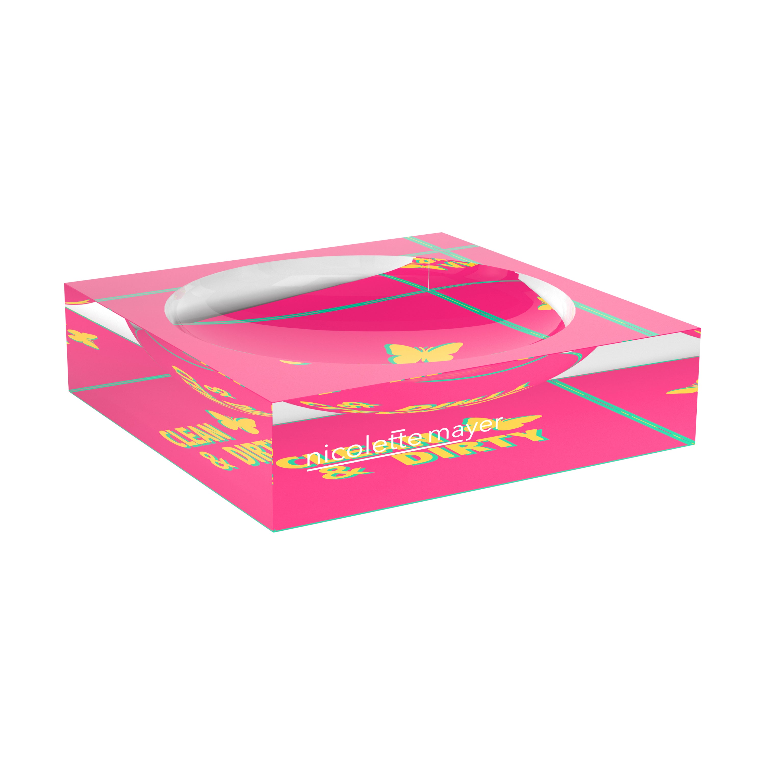 Canasta Clean And Dirty Pink Yellow Acrylic Candy Catchall Dish