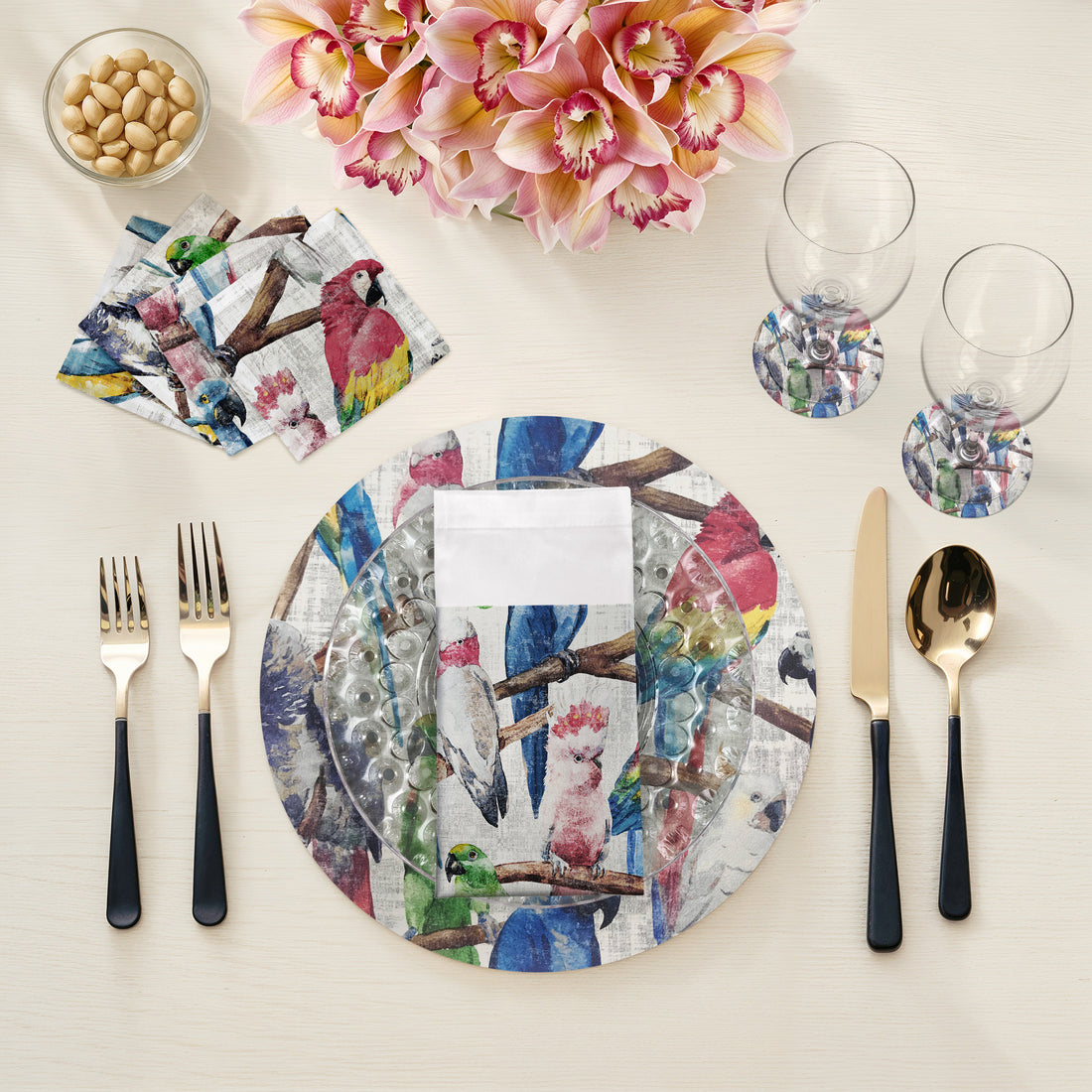 Cockatoo Fantasia Vegan Leather Round Pebble Placemat - nicolettemayer.com