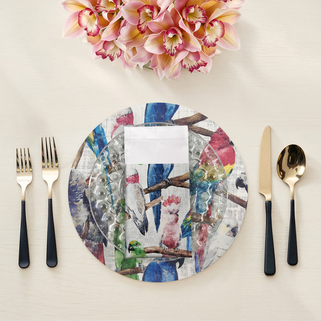 COCKATOO FANTASIA 22"X22" HEMSTITCH DINNER NAPKIN, SET OF 4 - nicolettemayer.com