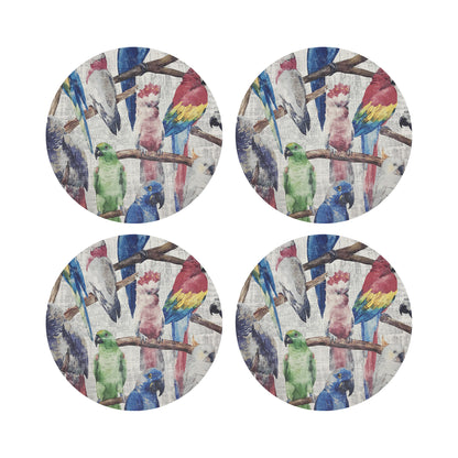 Cockatoo Fantasia Vegan Leather Round Coasters