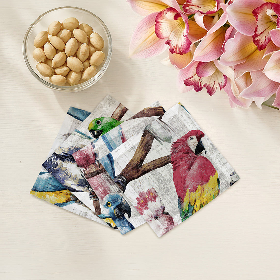 Cockatoo Fantasia Cotton Sateen Cocktail Napkins