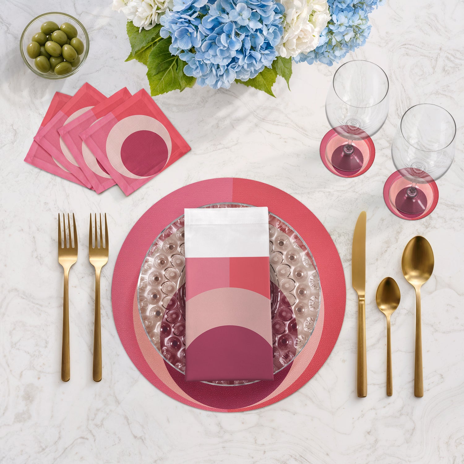 Colorblock Pink Coral 16" Round Pebble Placemats, Set of 4 - nicolettemayer.com
