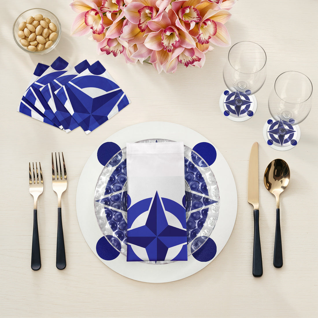 Set de table rond Constellations Compass 16 galets, lot de 4