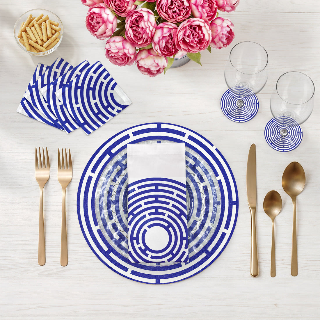 Set de table rond Constellations Maze 16 galets, lot de 4